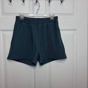 ZENANA Women's Ribbed Lounge Shorts Size Medium Blue Drawstring Waist